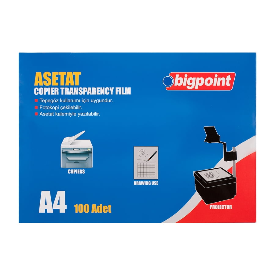 Bigpoint Fotokopi Asetatı A4 100 Mikron 100'lü Kutu Bigpoint Fotokopi Asetatı A4 100 Mikron 100'lü Kutu