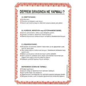 Deprem Sırasında Ne Yapılmalı? Panosu 50x70 cm