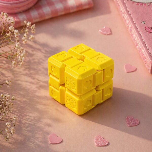 Sonsuzluk Küpü (Infinity Cube) Kalp Desenli Sarı Stres Oyuncağı - Görsel 4
